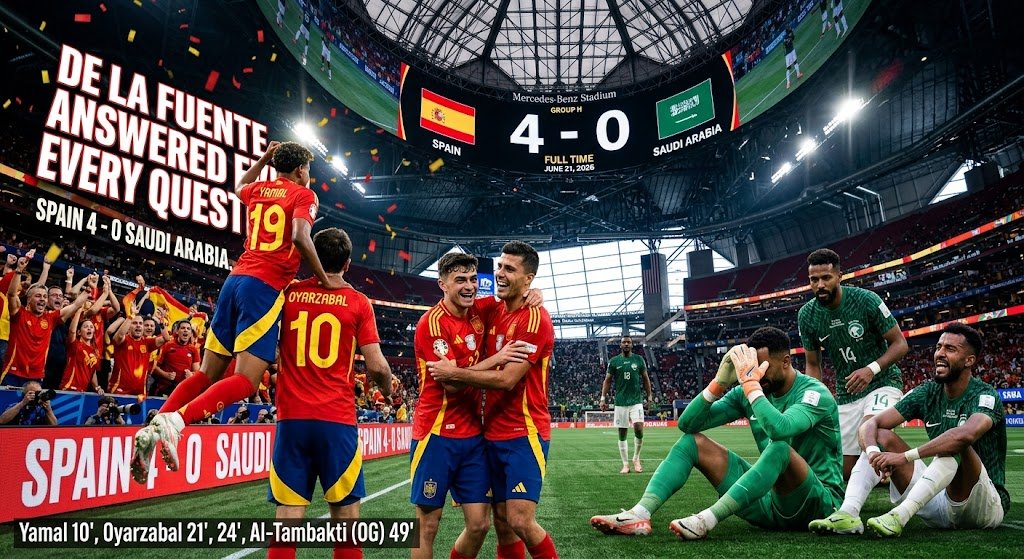 Spain 4-0 Saudi Arabia De La Fuente Wins 2026 World Cup